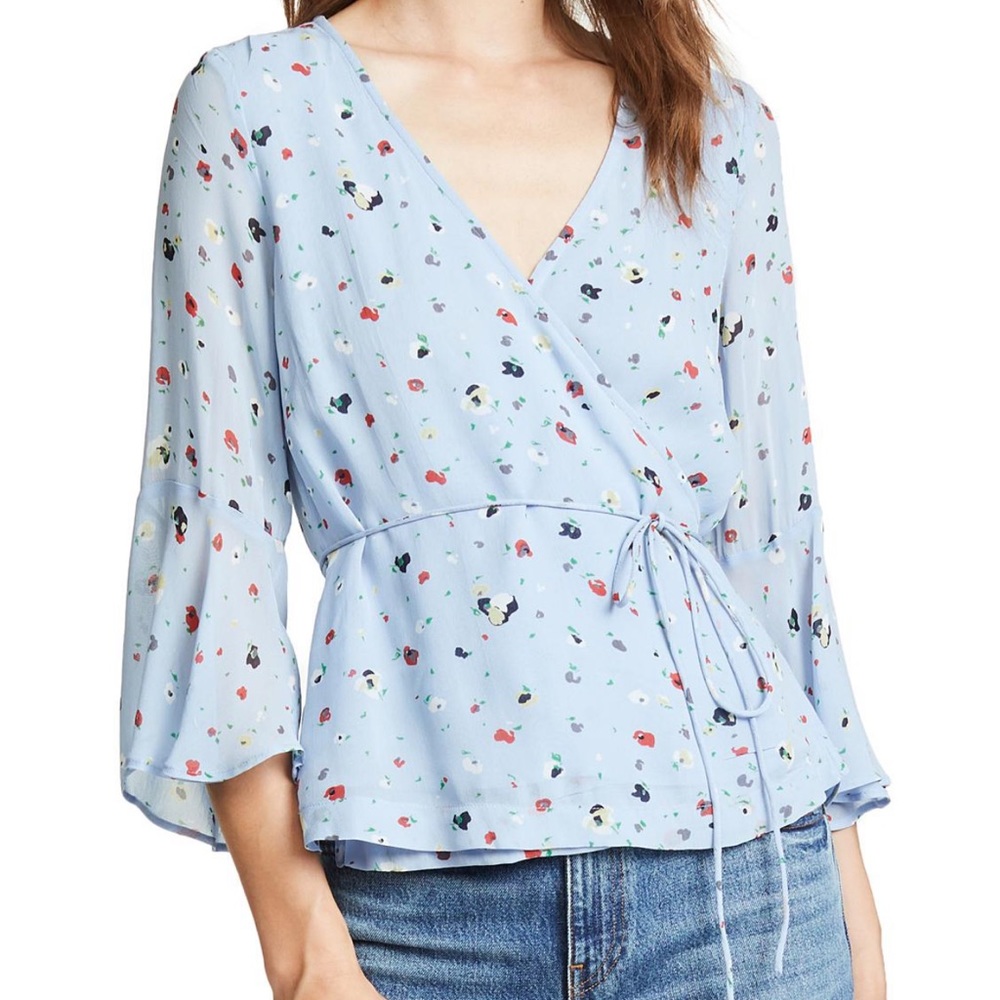 GANNI Serenity Blue Dainty Georgette Wrap Top (EU 34)
